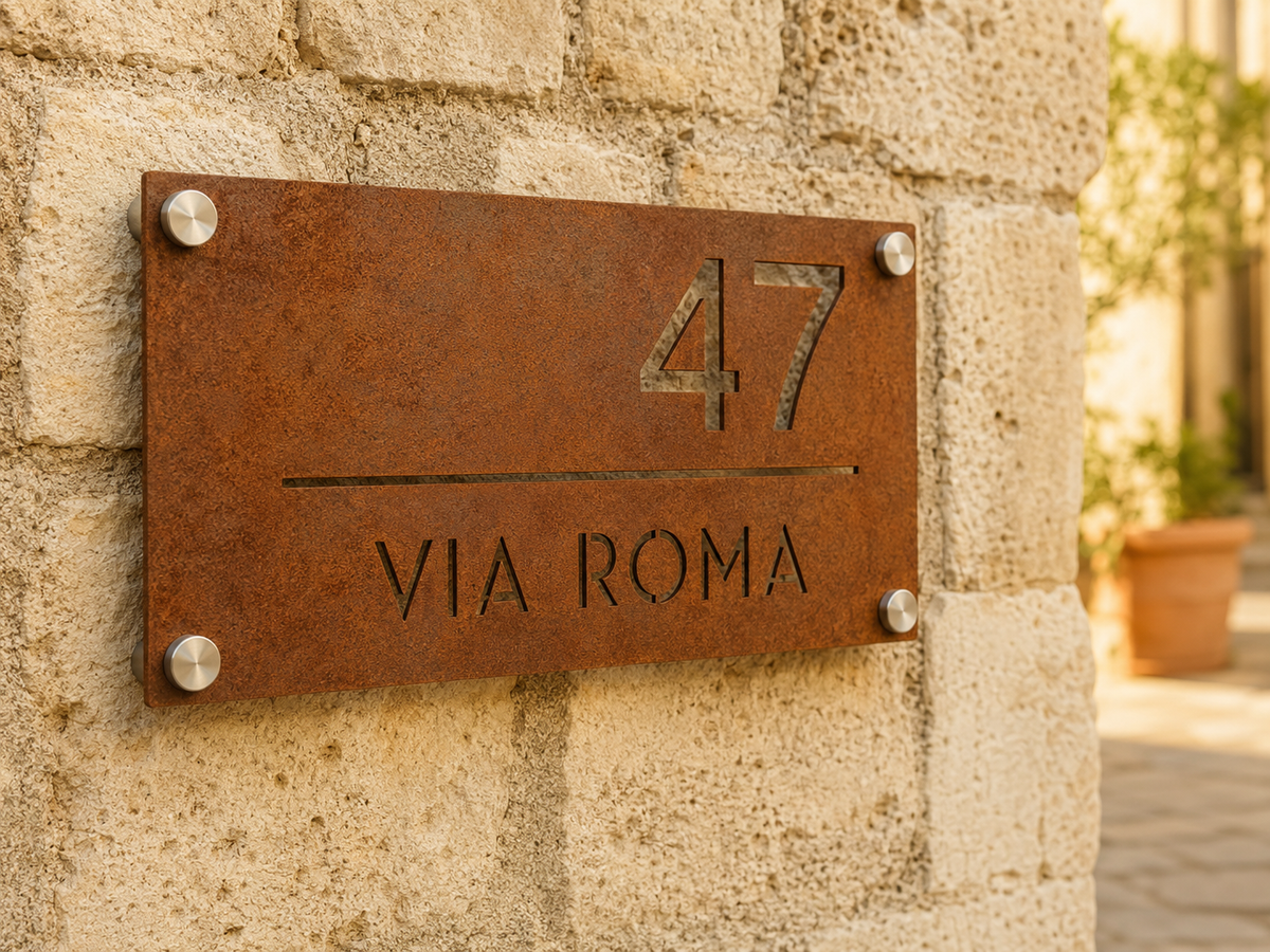 Targa indirizzo in Corten traforata