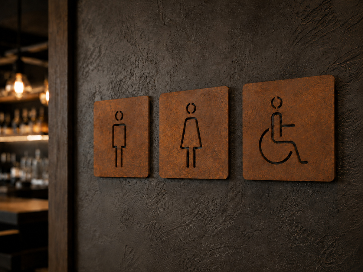 Targhe WC in Corten per bagni