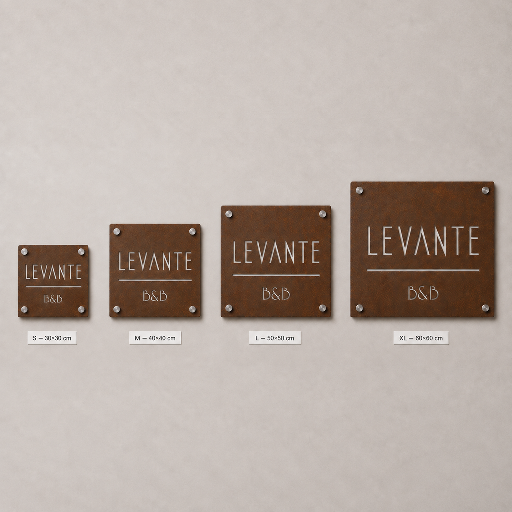 Targa quadrata in CorTen con divisore a linea