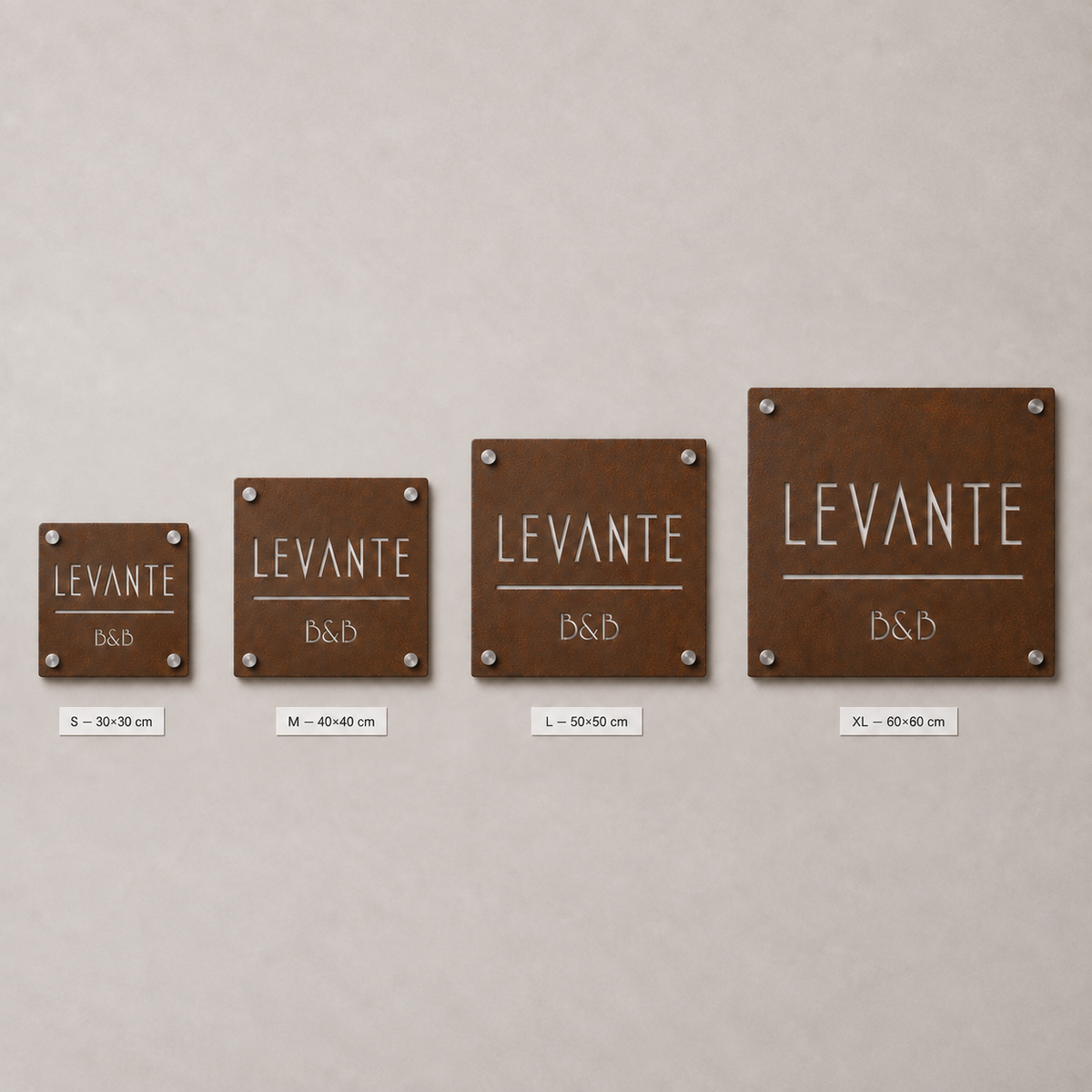 Targa quadrata in CorTen con divisore a linea