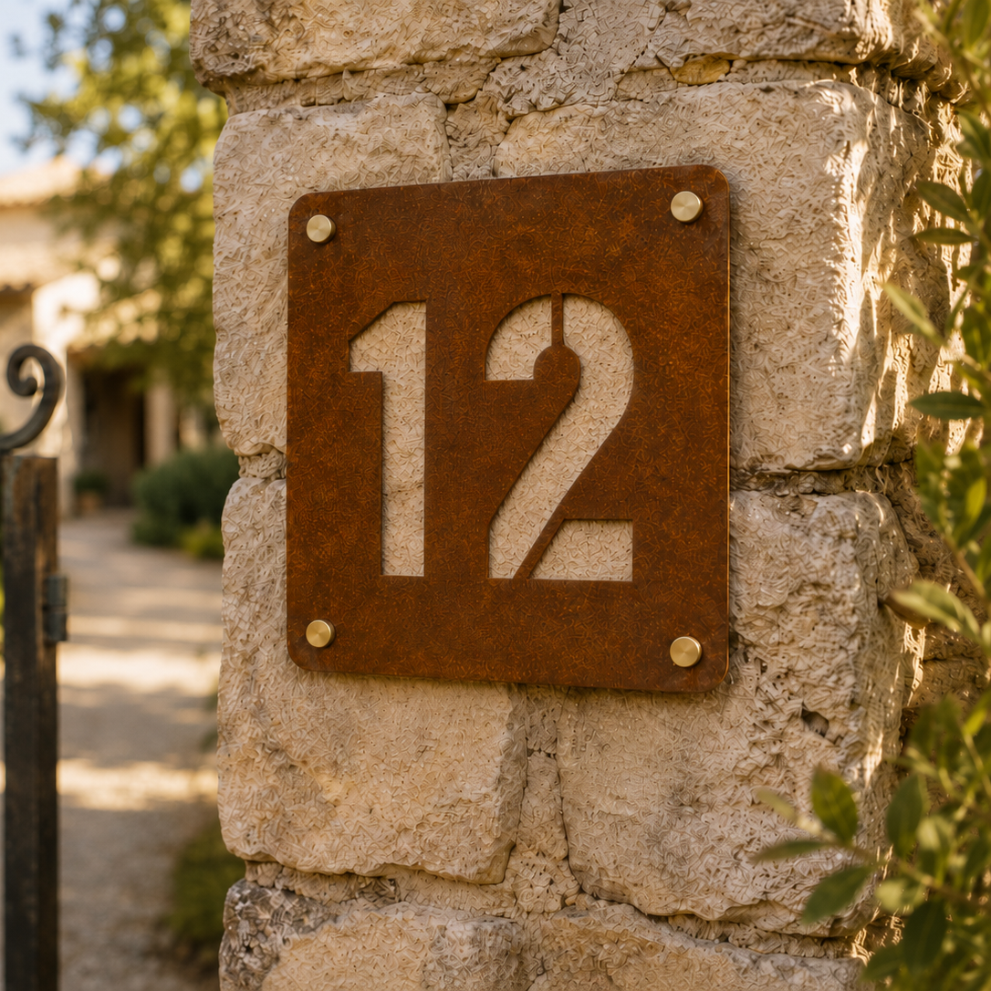 Numero civico quadrato in acciaio Corten