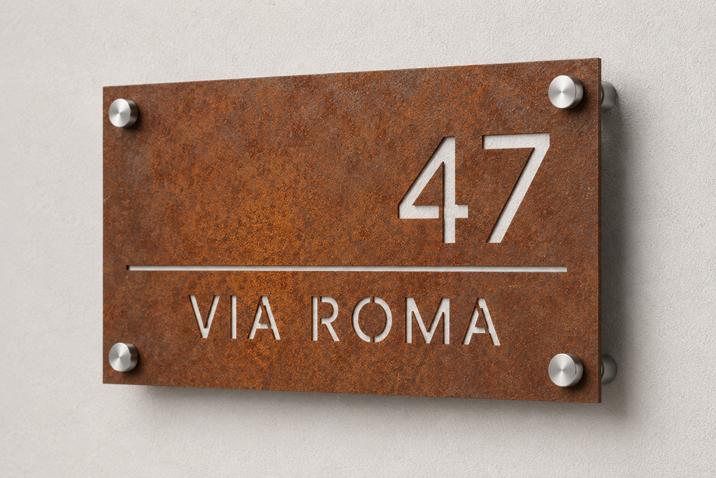 Targa indirizzo in Corten traforata