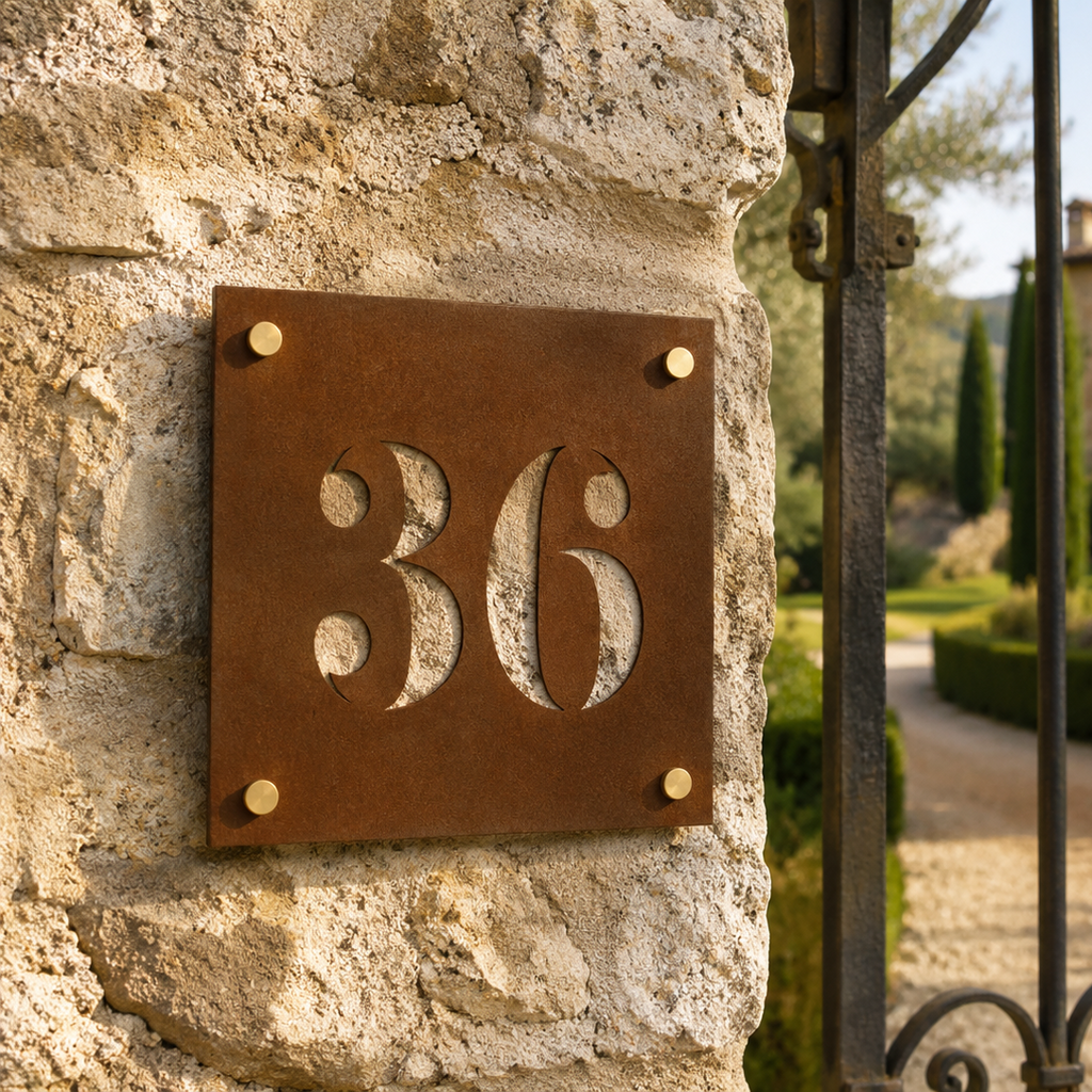 Numero civico quadrato in acciaio Corten