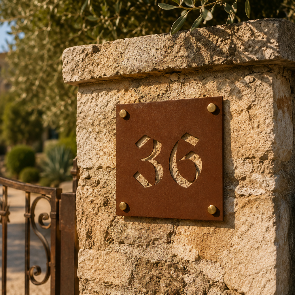 Numero civico quadrato in acciaio Corten