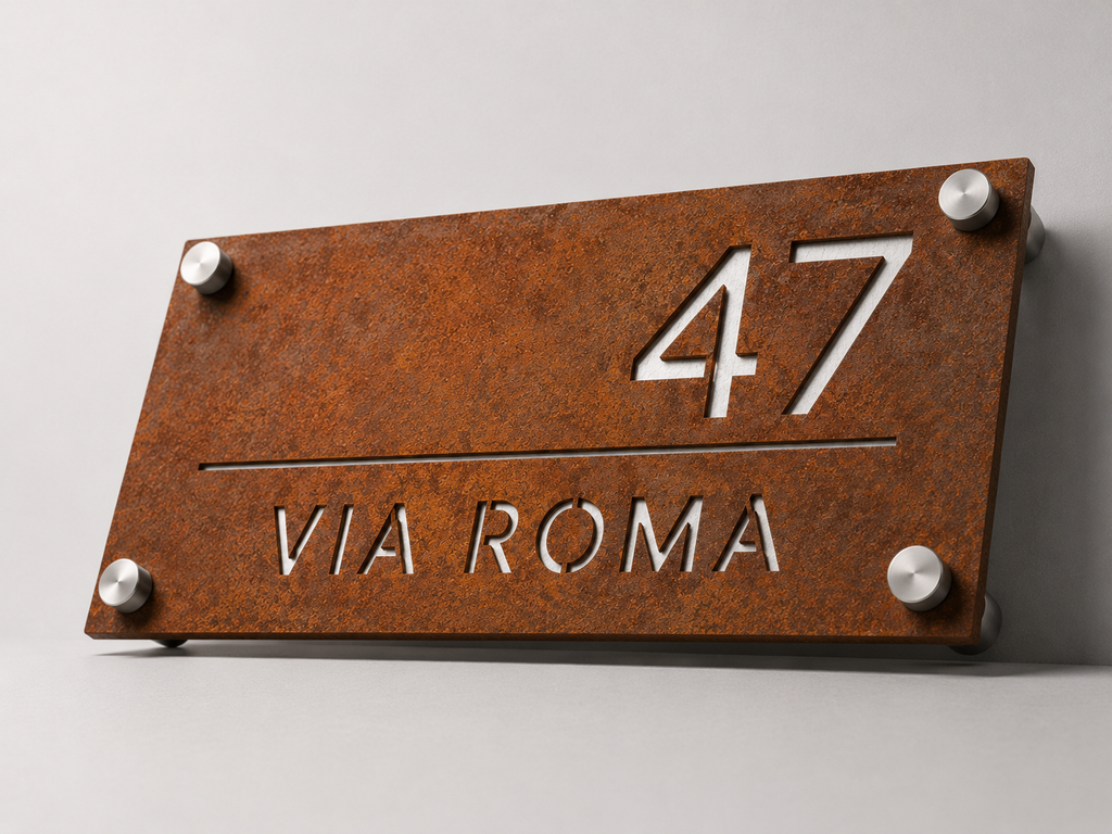 Targa indirizzo in Corten traforata