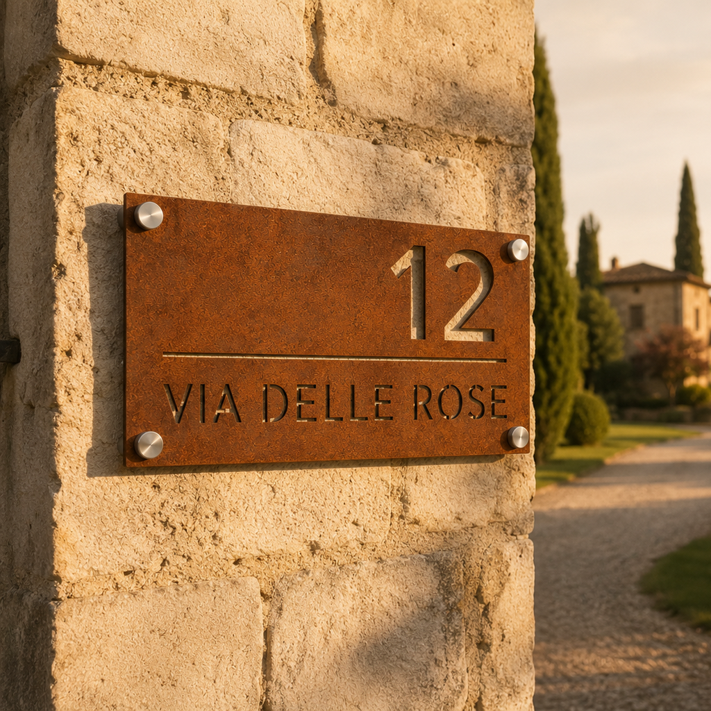 Targa indirizzo in Corten traforata