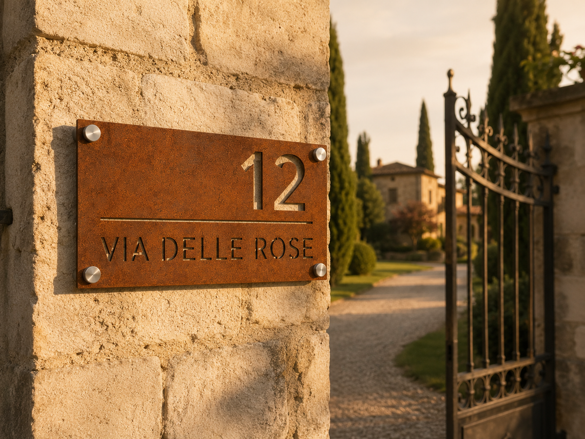 Targa indirizzo in Corten traforata