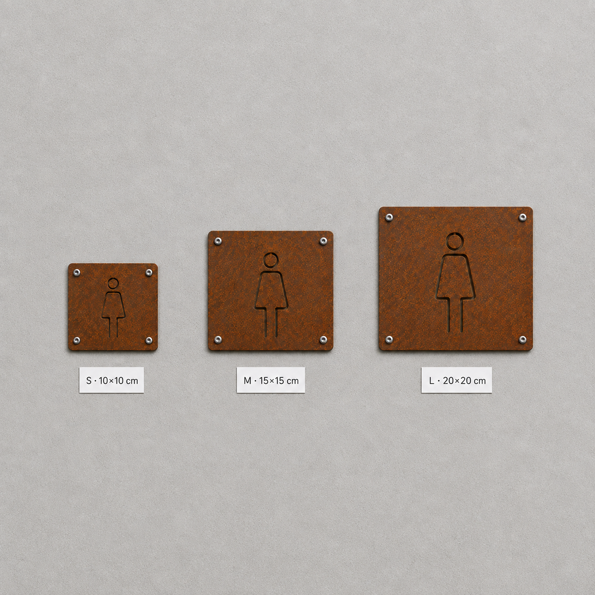 WC-Schilder aus CorTen für Lokale