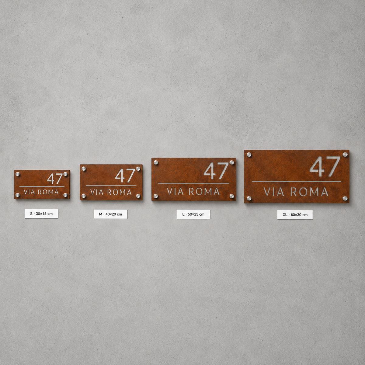 Placa de dirección en CorTen cortada por láser