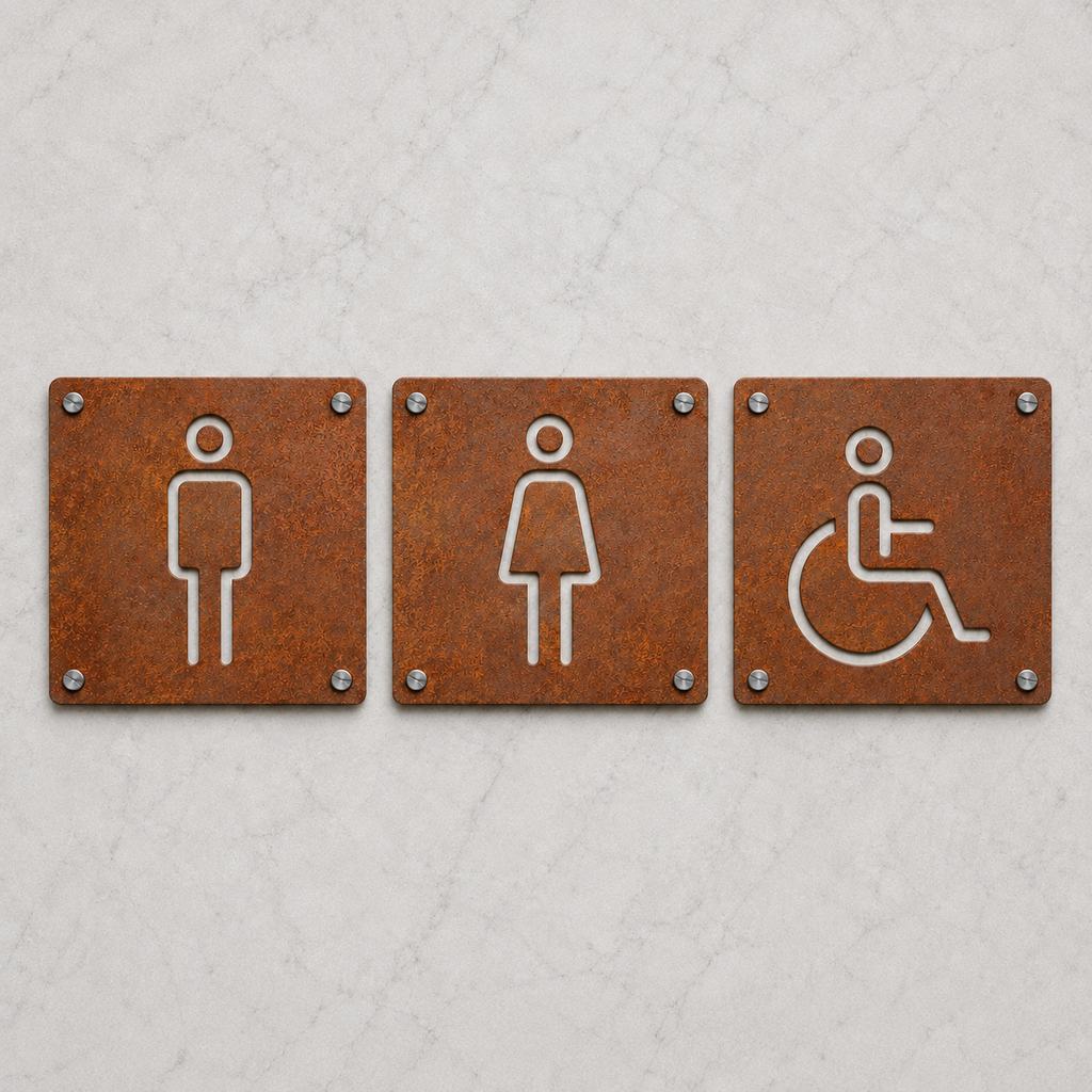 WC-Schilder aus CorTen für Lokale