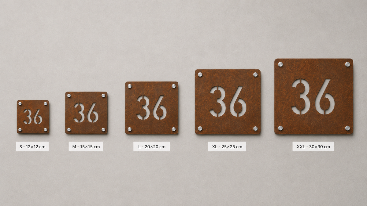 Numero civico quadrato in acciaio Corten