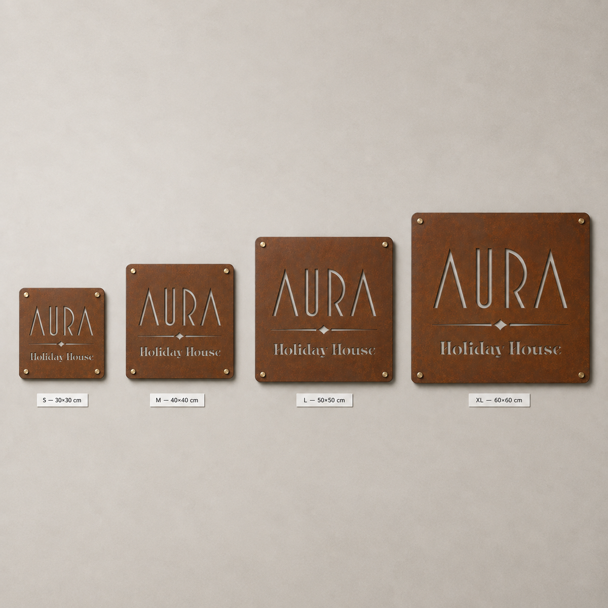 Personalisiertes CorTen-Schild im Art-déco-Stil