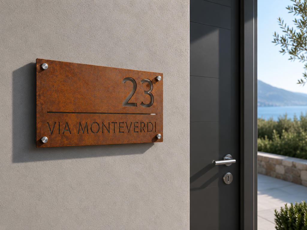 Targa indirizzo in Corten traforata