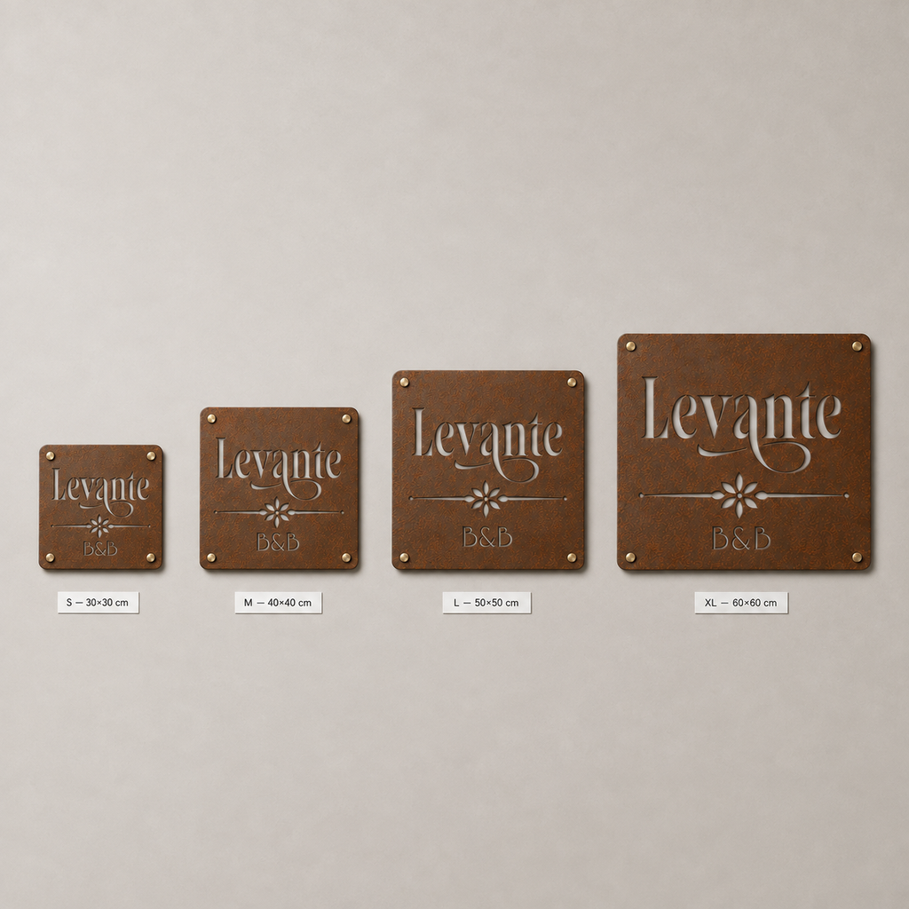 Targa quadrata in CorTen con divisore a fiore