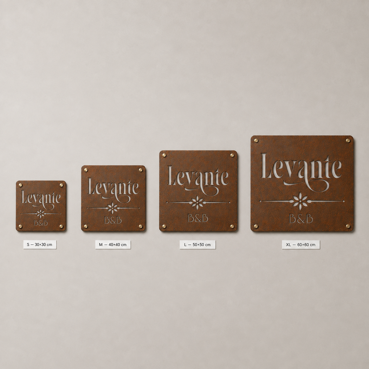 Targa quadrata in CorTen con divisore a fiore