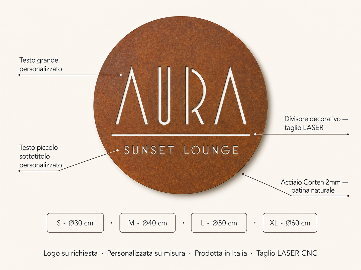 Targa rotonda in Corten per attivita'