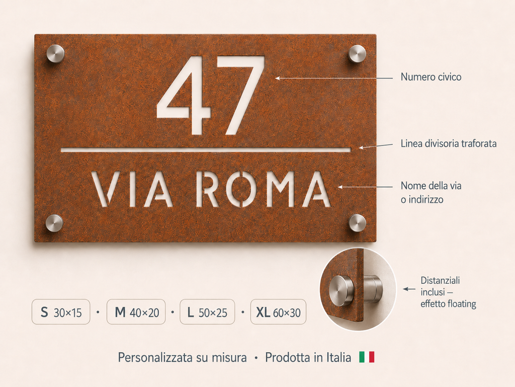 Targa indirizzo in Corten traforata