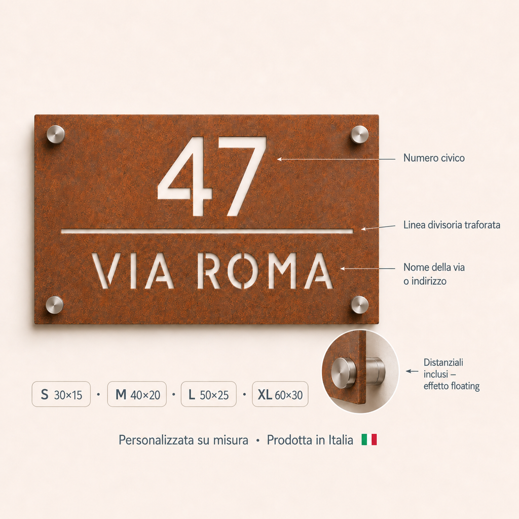 Placa de dirección en CorTen cortada por láser