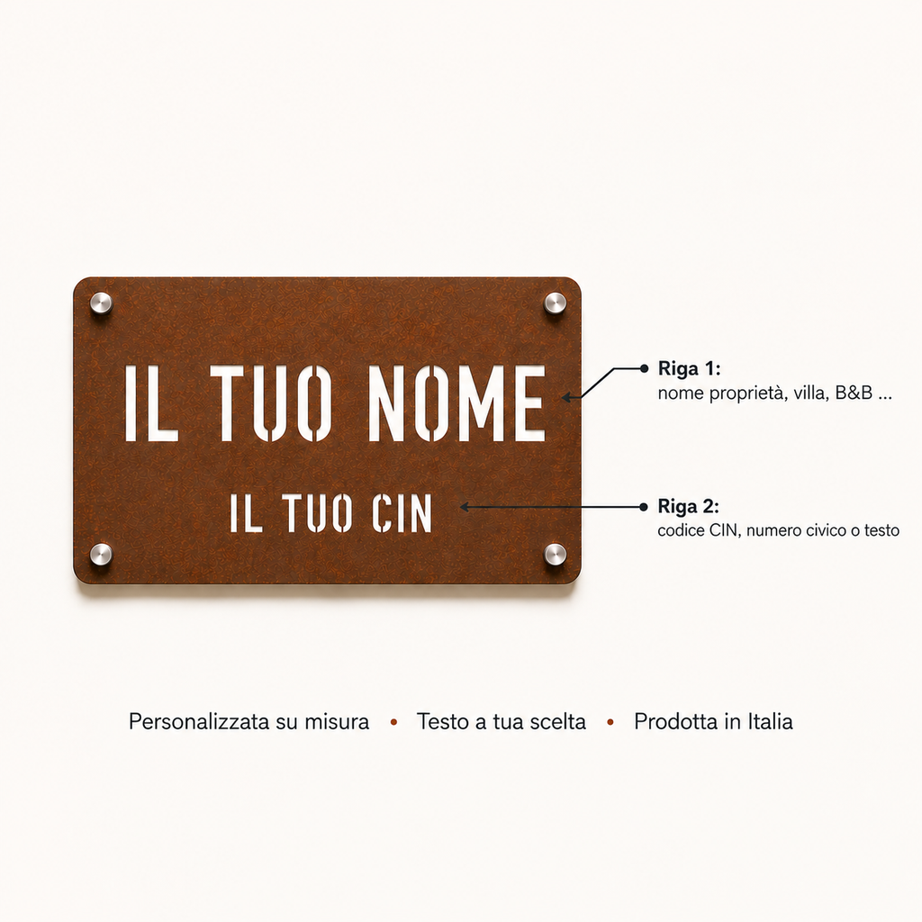 Targa CIN in acciaio Corten personalizzata