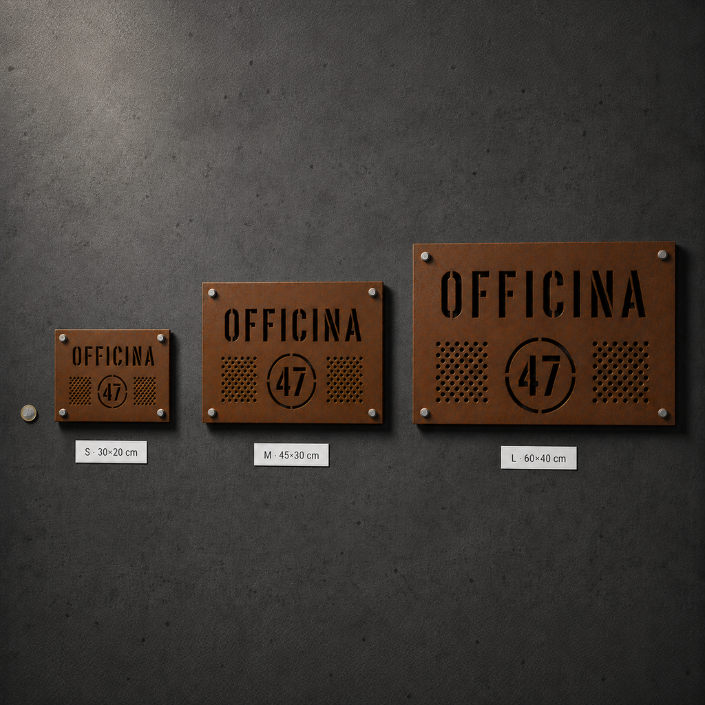 Industrielles CorTen-Schild, lasergeschnitten
