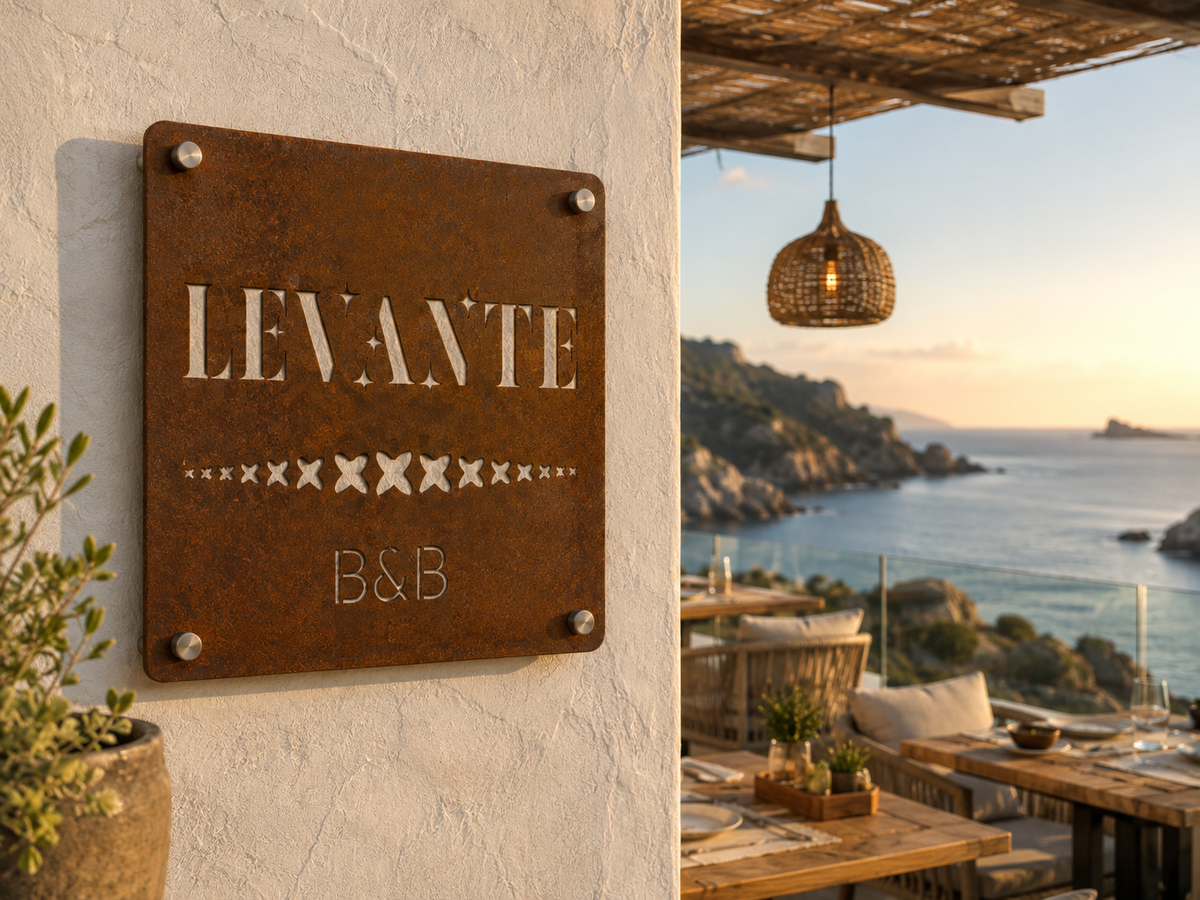 Targa quadrata in Corten per villa e B&B