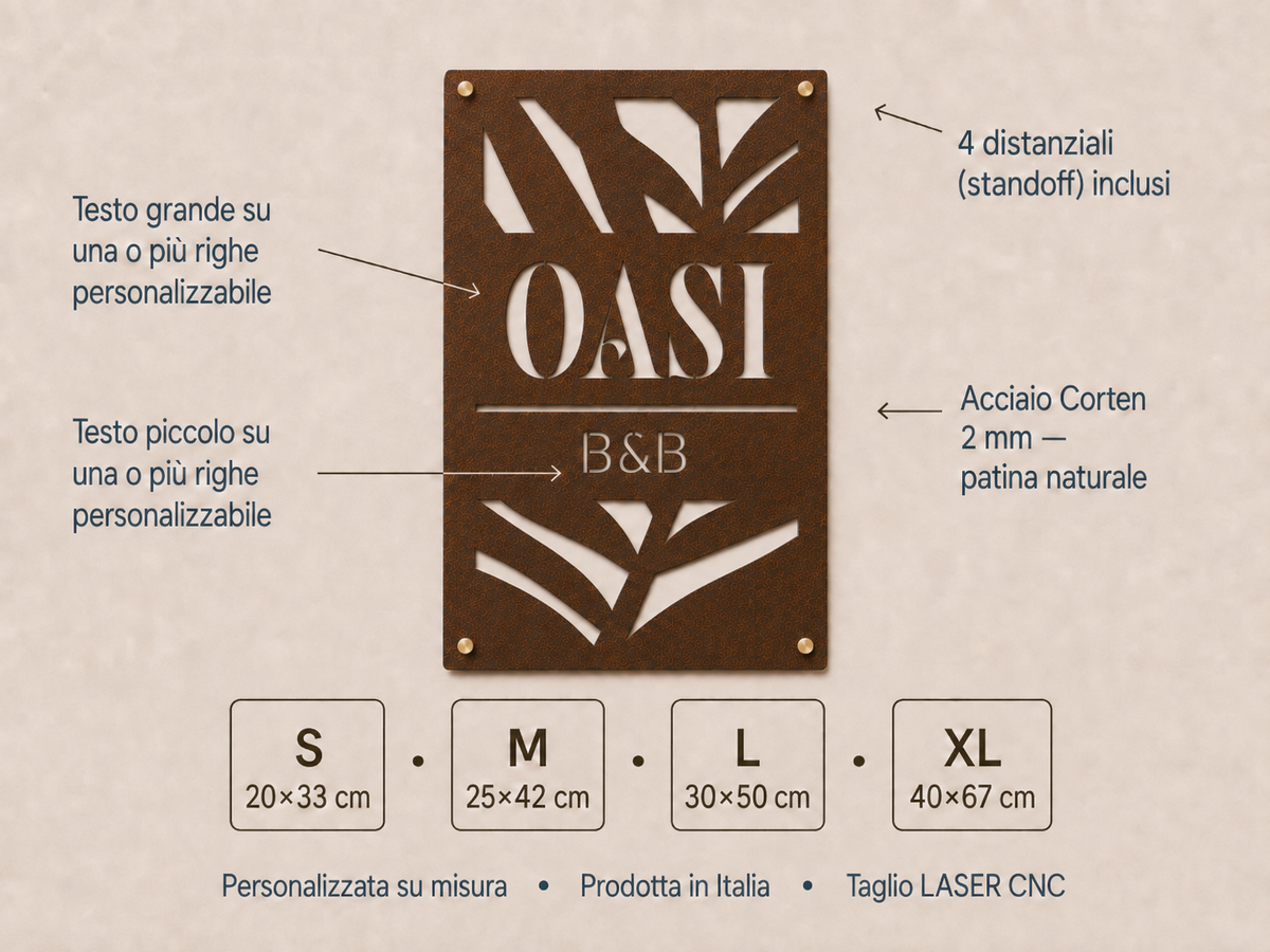 Targa verticale in Corten con palme