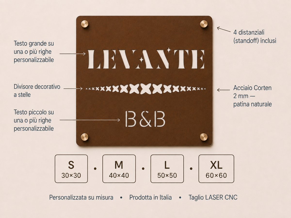 Targa quadrata in Corten per villa e B&B