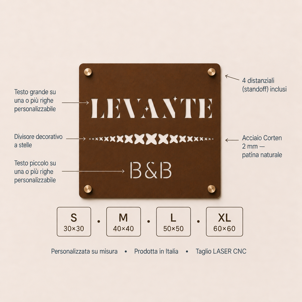 Quadratisches CorTen-Schild für Villen und B&B