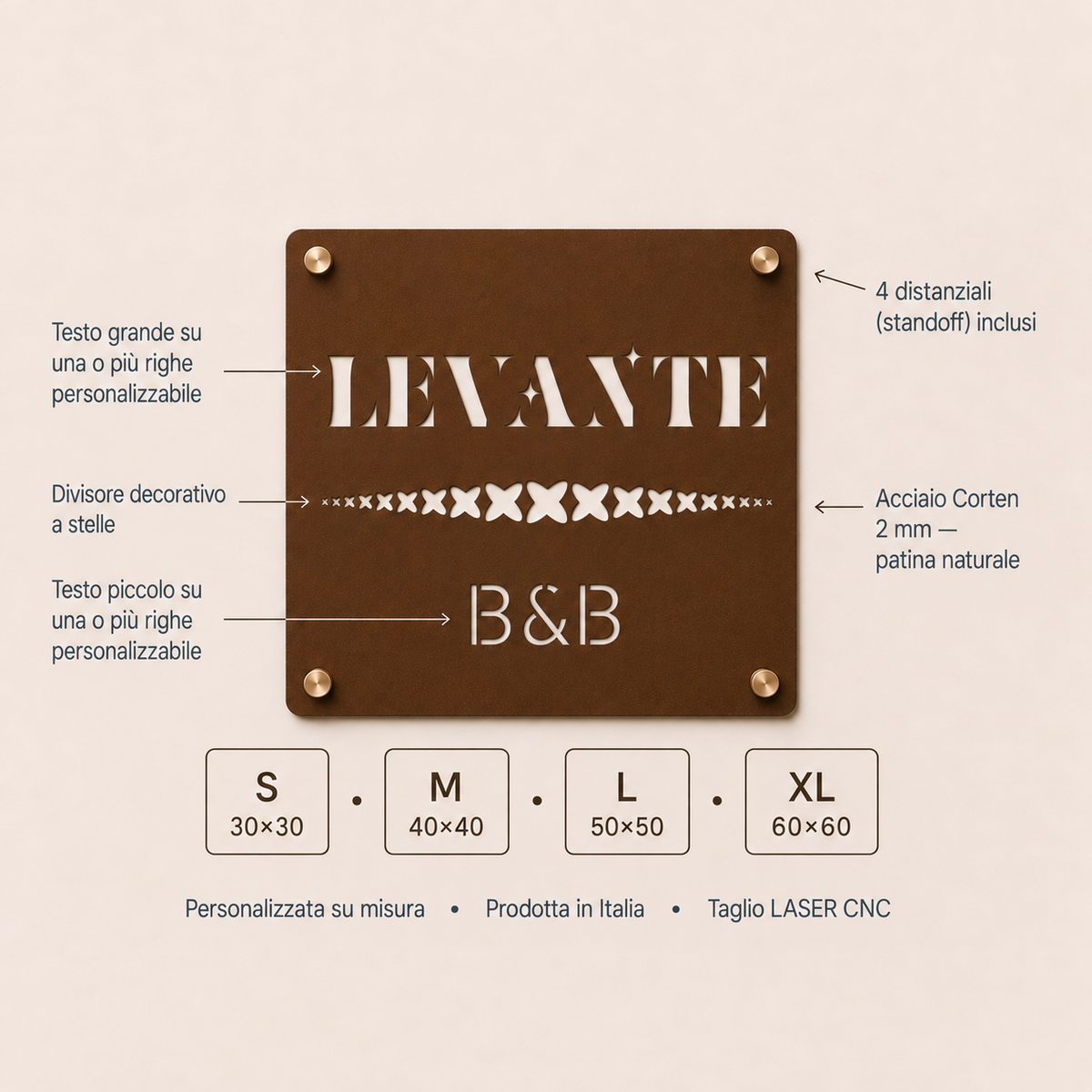 Quadratisches CorTen-Schild für Villen und B&B