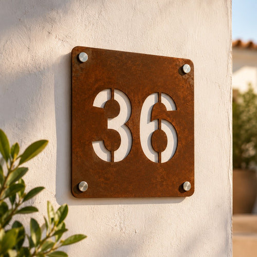 Numero civico quadrato in acciaio Corten