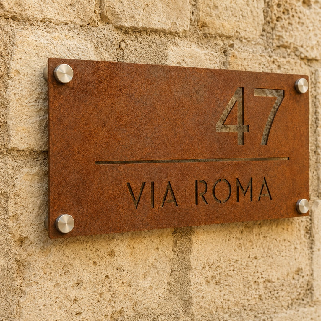 Targa indirizzo in Corten traforata